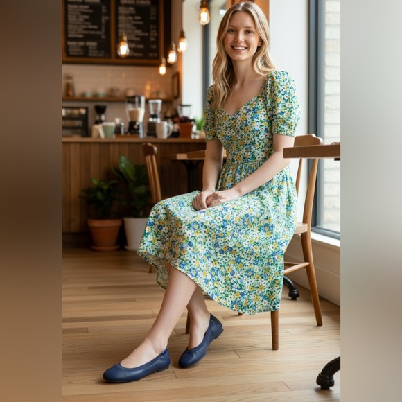 Lands end leather Flats shoes comfort slip blue - Picture 3 of 10